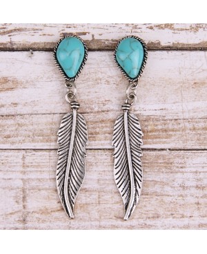 Silver Feather Turquoise Earrings