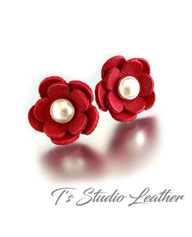 Leather on sale flower earrings