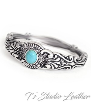 Western Silver Turquoise Bracelet & Earrings Set
