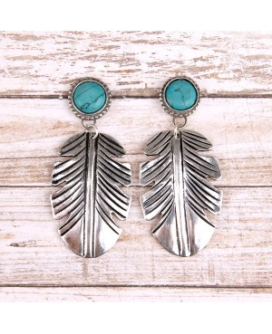 Silver Feather Turquoise Earrings