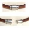 Whiskey Brown Leather Bracelet with Red Coral Slider