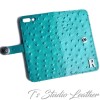 Turquoise Ostrich Personalized Leather Wallet Phone Case