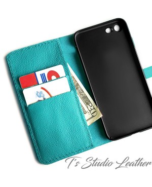 Turquoise Ostrich Personalized Leather Wallet Phone Case