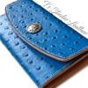 Blue Ostrich Embossed Leather Tri Fold Wallet