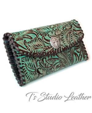 Turquoise Brown Western Style Womens Wallet